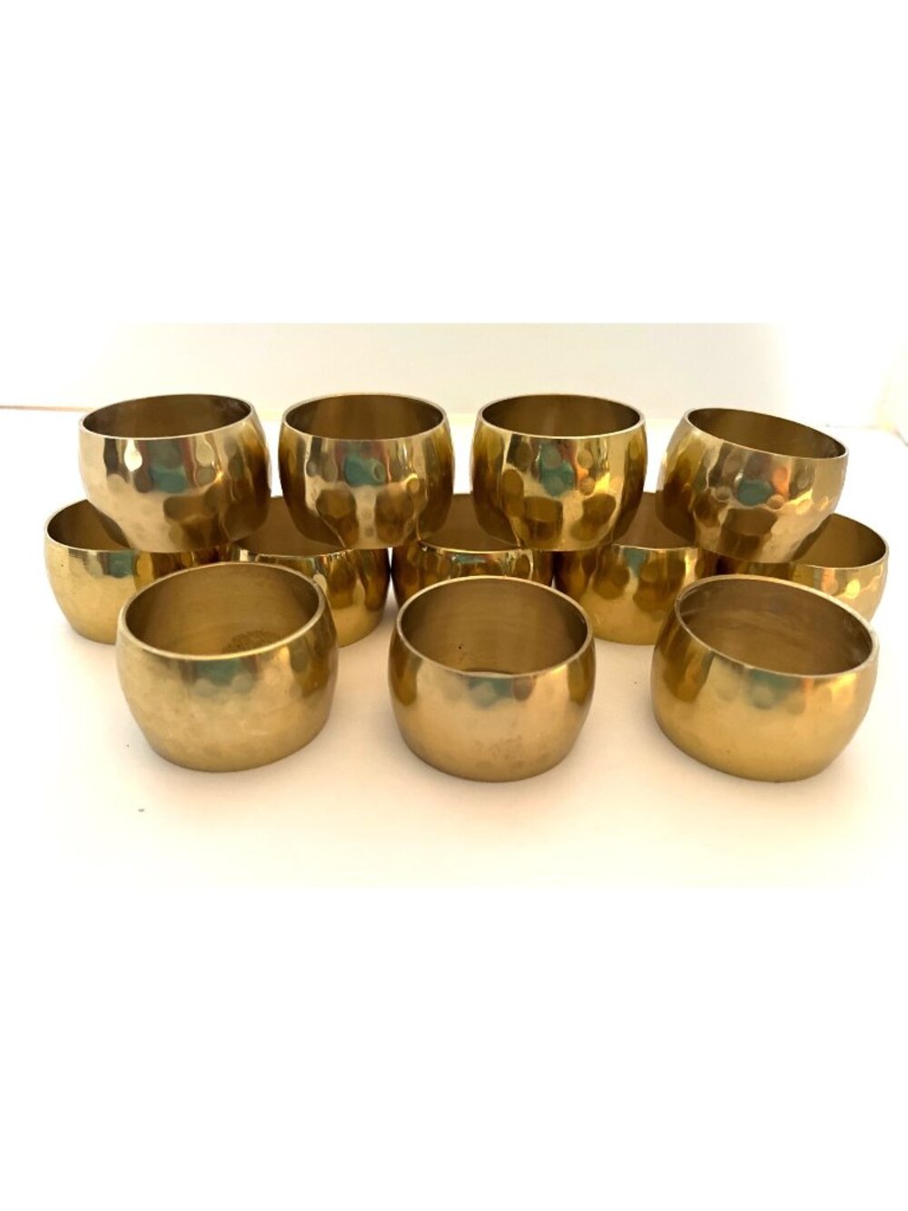 Vintage Solid Hammered Brass Napkin Rings Holders Set of 12